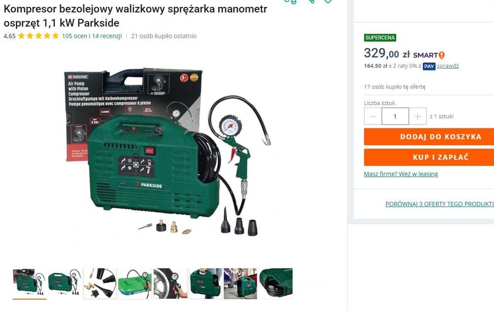 PARKSIDE Kompresor bezolejowy z manometrem PKZ 180 C5, 1100 W