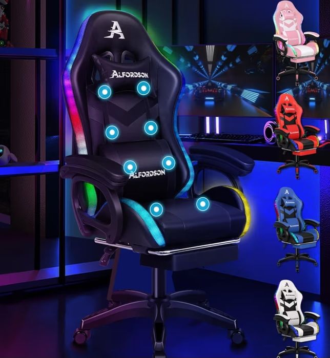 Fotel gamingowy ALFORDSON z 8-punktowym masażem, 12-kolorowym oświetle