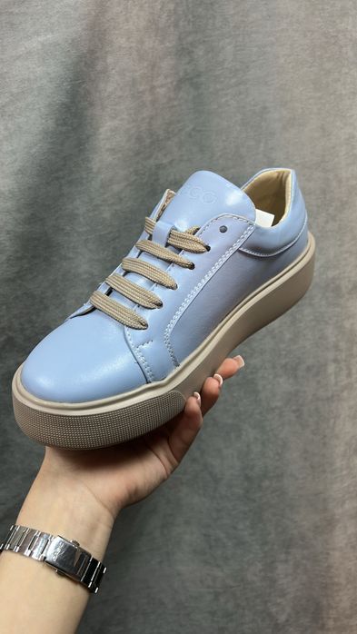 MEGA SALE -50% Женские Кроссовки ECCO голубые кеды кожанные люкс 36-41