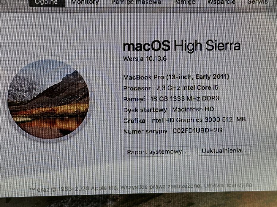 MacBook Pro 13” i5 • 16GB RAM • SSD 240GB • Bateria 21 cykli
