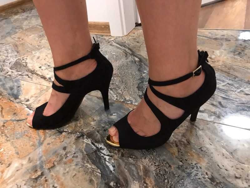 Sandałki czarne wysokie 7cm eleganckie