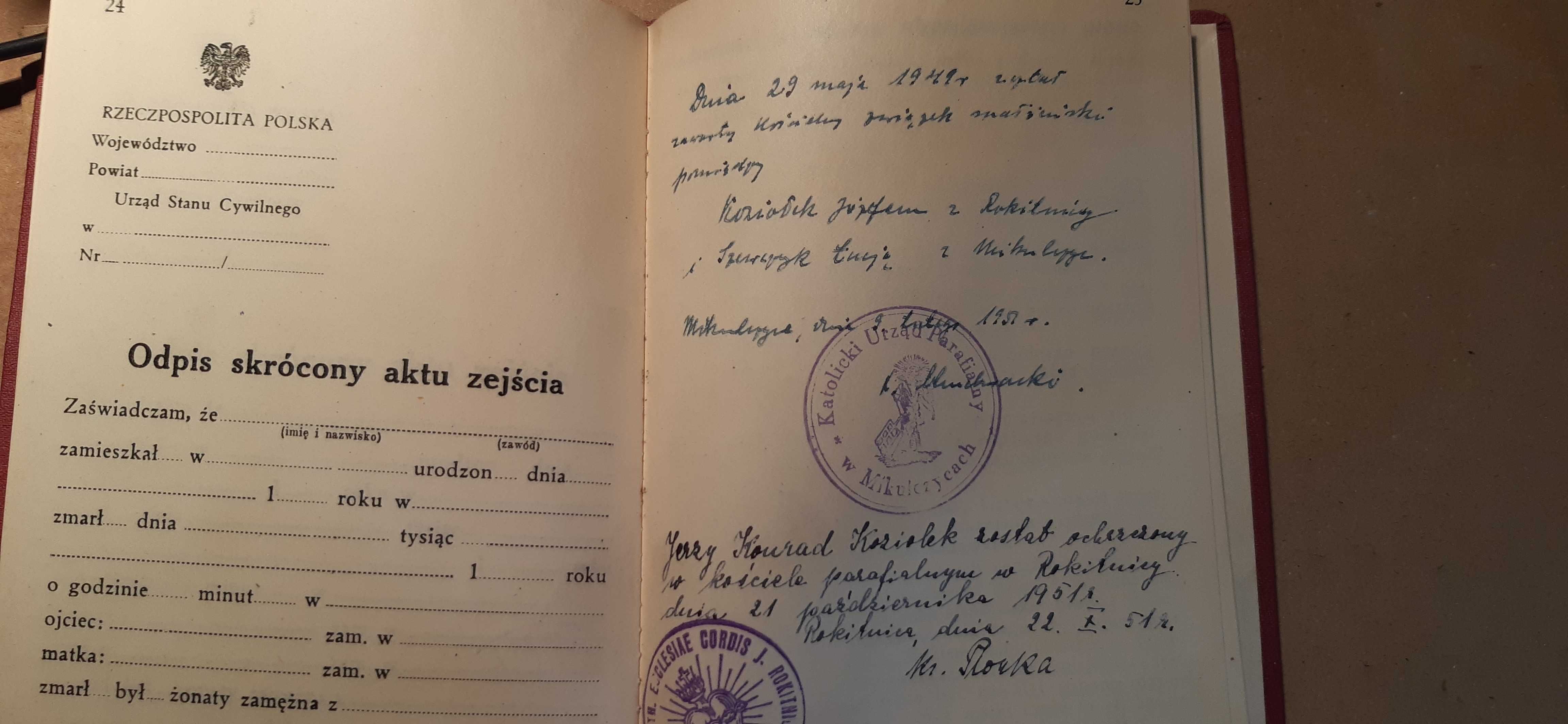 stara książeczka stanu cywilnego prl lata 50