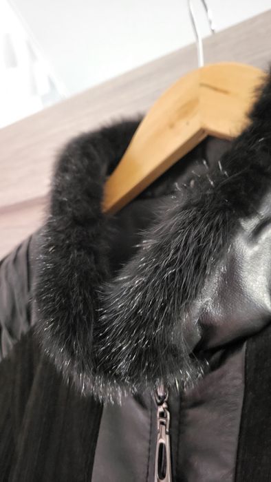 Куртка кожана норка воротник з напиленням