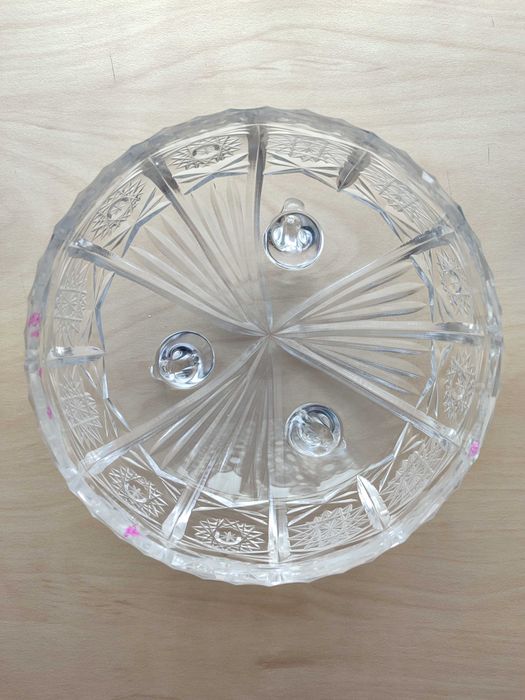 Kryształowa salaterka, owocarka, miska na trzech nóżkach, PRL, vintage