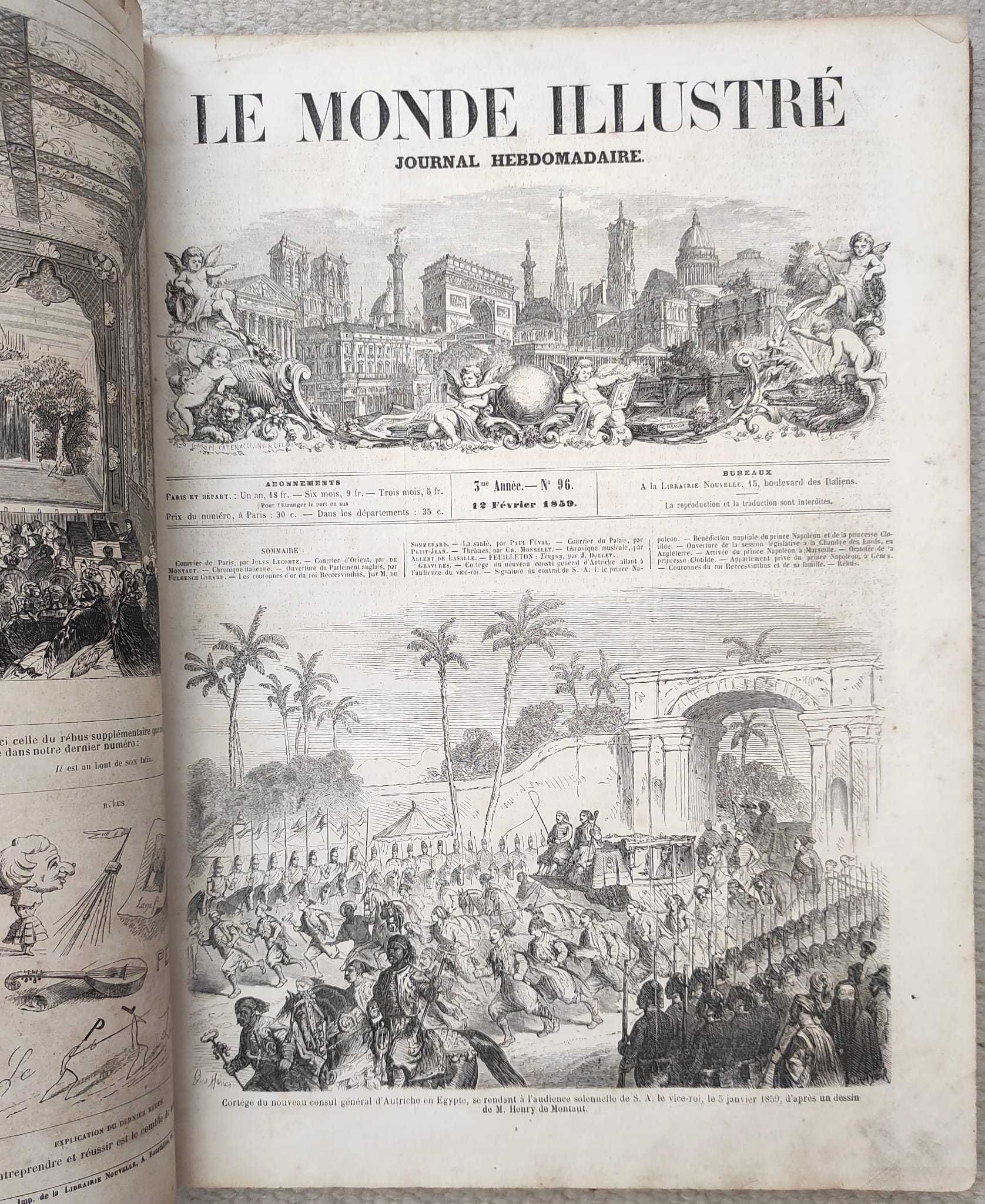 Jornal Le Monde Illustré, de 1859: números 90 a 115, encadernados