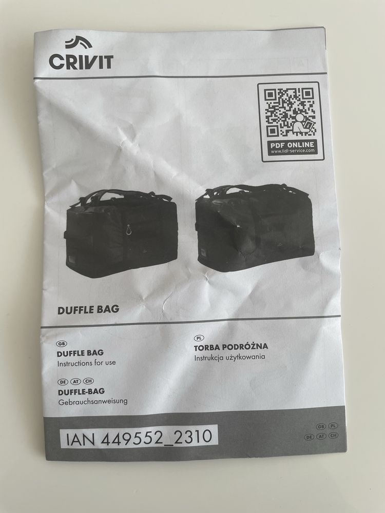 Torba podróżna Duffle-Bag, z identyfikatorem Crivit - NOWA