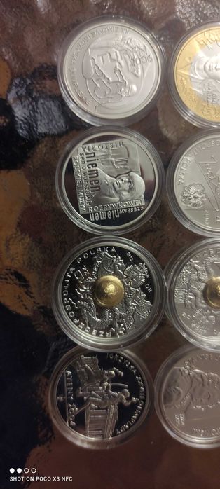 Zestaw 8 srebrnych monet 10 zł.