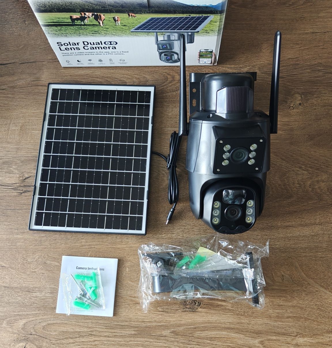 Kamera 4G na kartę SIM Solarna IP65 8MP podwójny obiektyw