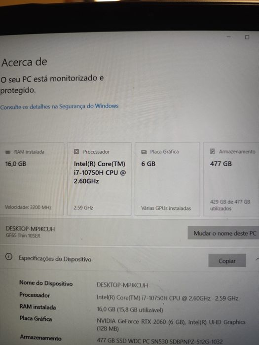 Portátil Gaming MSI GF65 thin 10SER