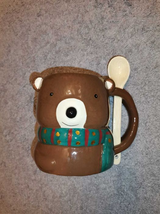 Świąteczny kubek Home&you miś 600 ml z łyżeczką brązowy duży nowy