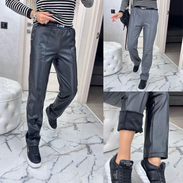 Женские штаны из эко кожи с утеплителем 42-60 батал Жіночі теплі штани