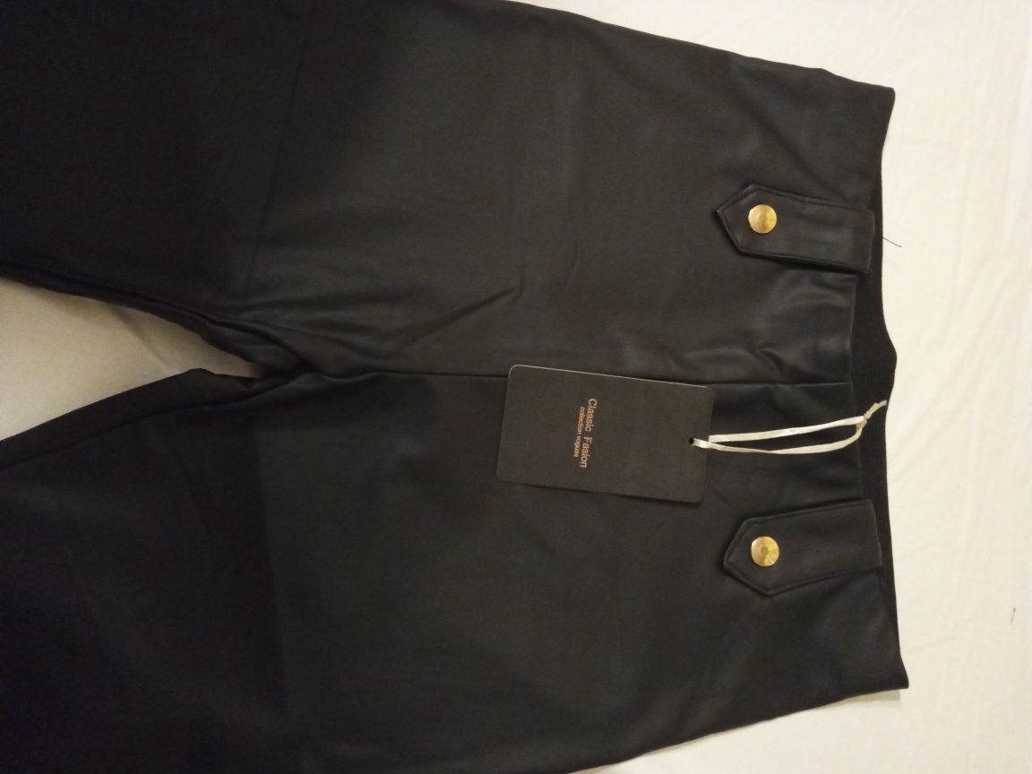 Spodnie nowe czarne skórzane S
