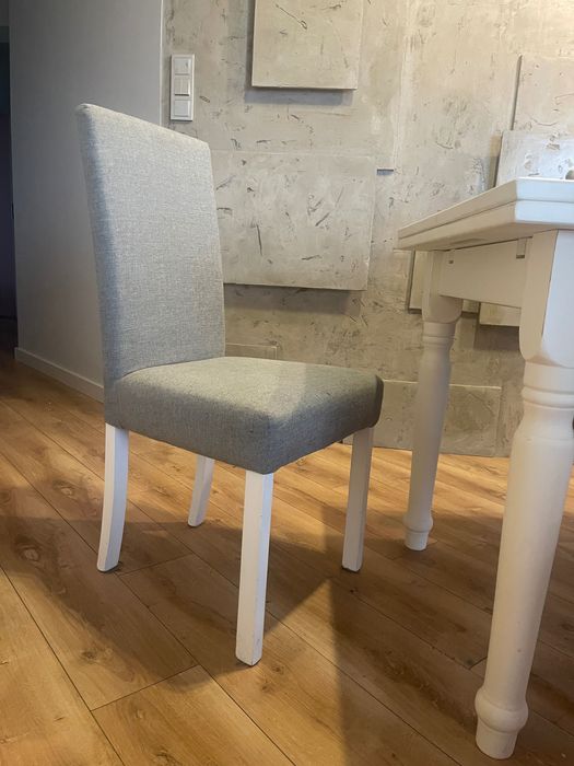 Zestaw 8 krzeseł krzesło tapicerowane drewniane siwe szare białe