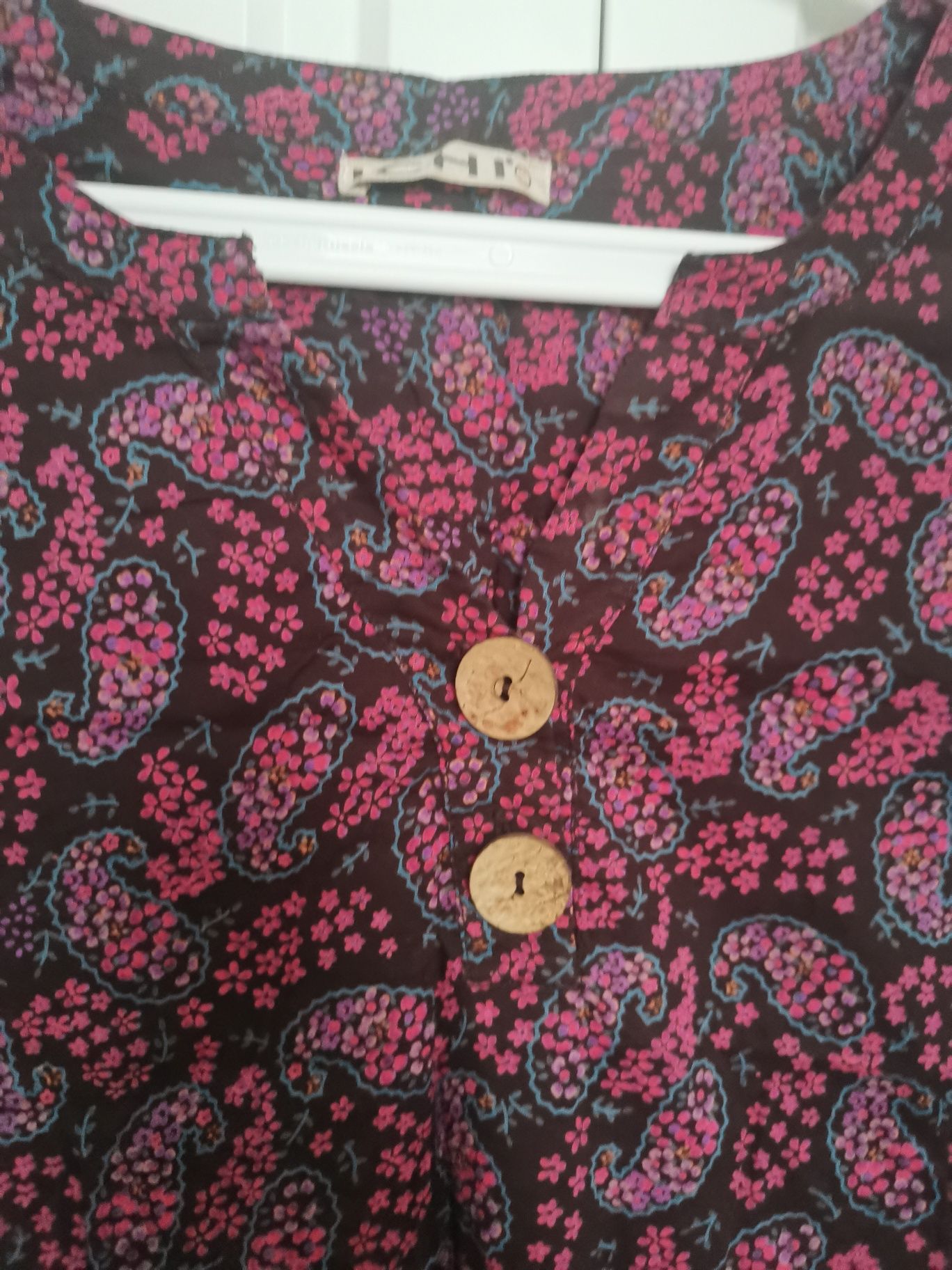 Piękna bluzka Tunika w kwiaty Ichi rozm S 36/38 drewniane guziki