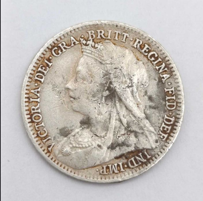 Moeda de prata de 3 pence da Grã-Bretanha de 1899 (Reservado)