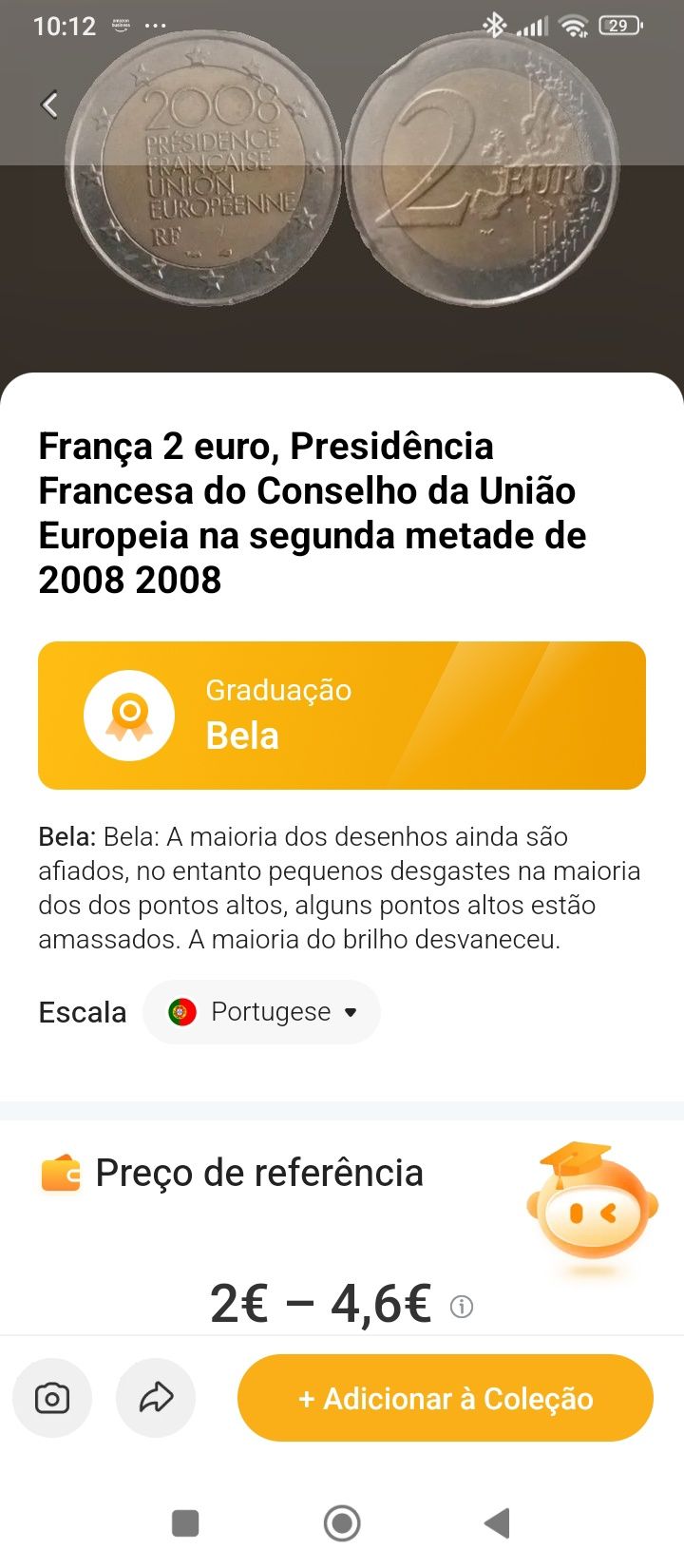 Moedas de 2€ e uma de 20 centavos