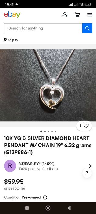 Кулон в форме сердца из желтого золота и серебра 10 карат