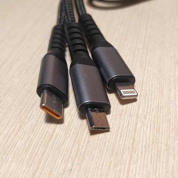 Кабель для зарядки 3 в 1  / 100W - micro-USB | USB-C | Apple Lightning