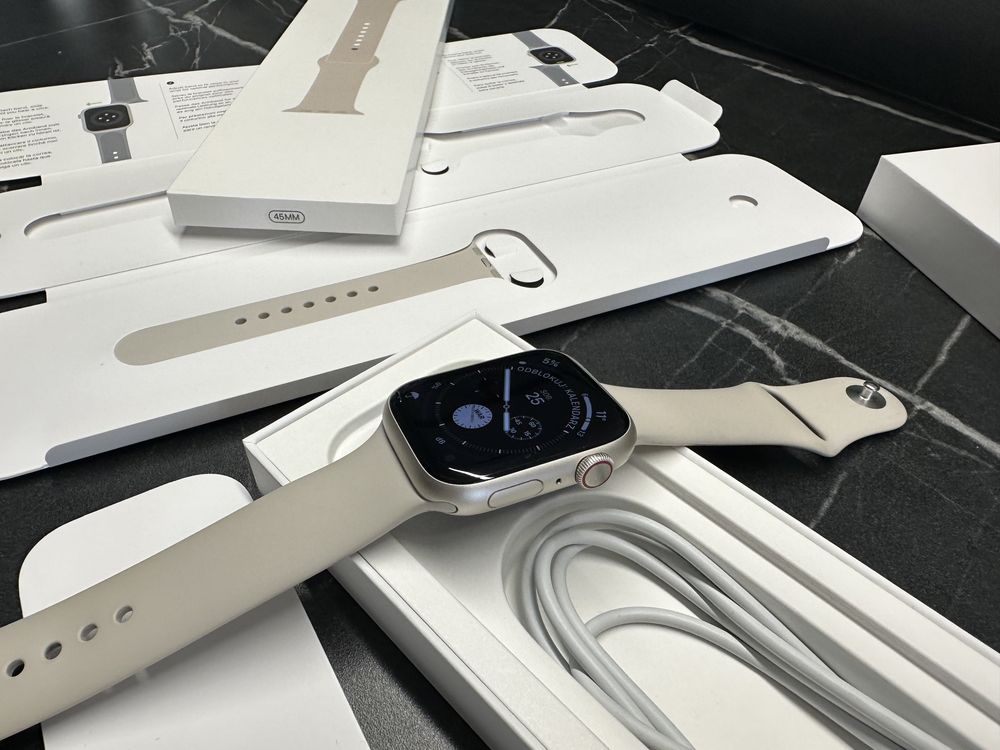 Apple Watch 8 45mm Cellular Księżycowa Poświata Gwarancja