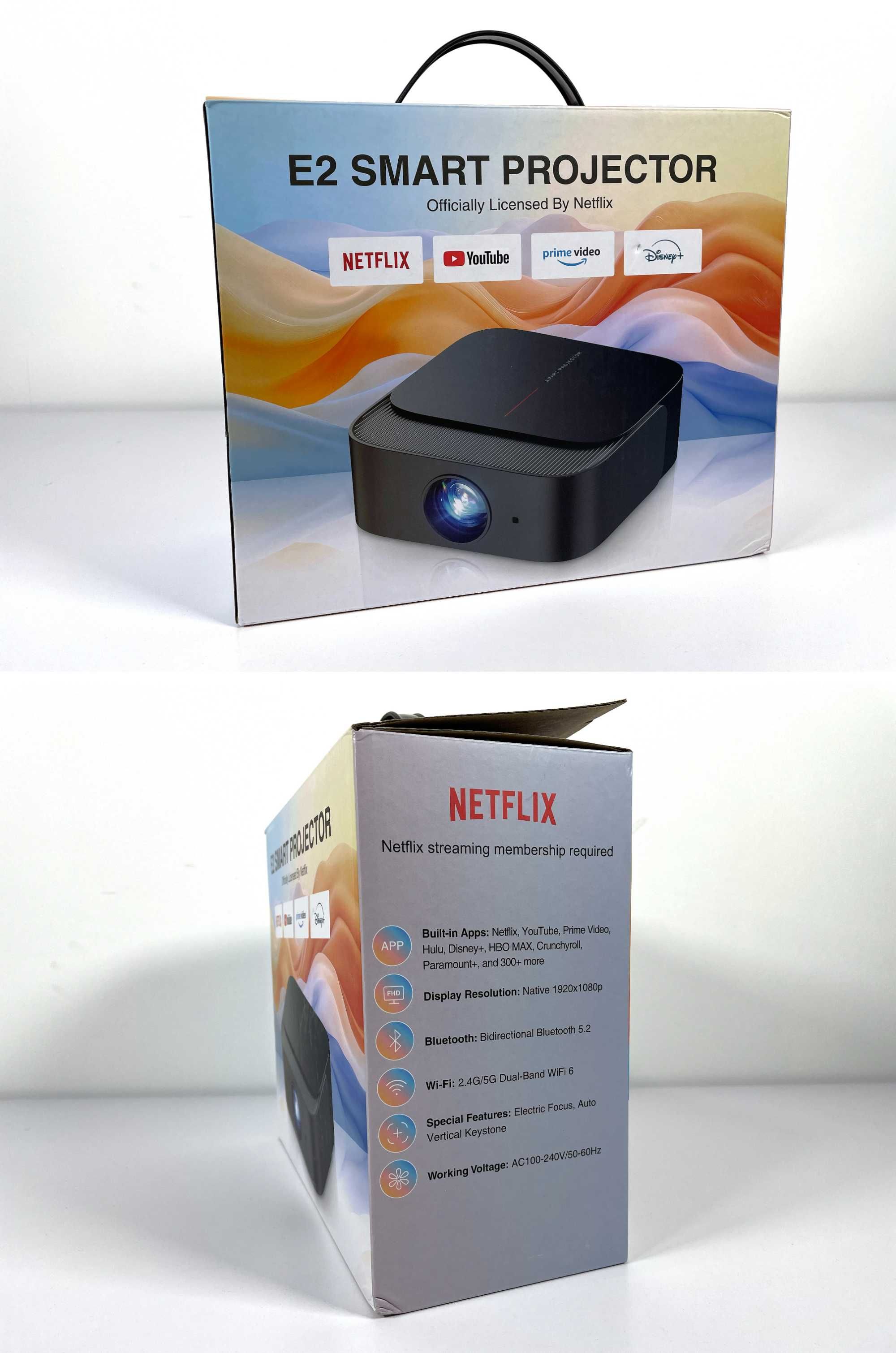 DBPower E2 Проектор 1080P Смарт система з Netflix, YouTube + Сумка