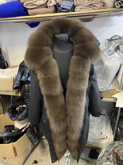 Женская чёрная парка, куртка с финским песцом под соболь, 42-60 размер