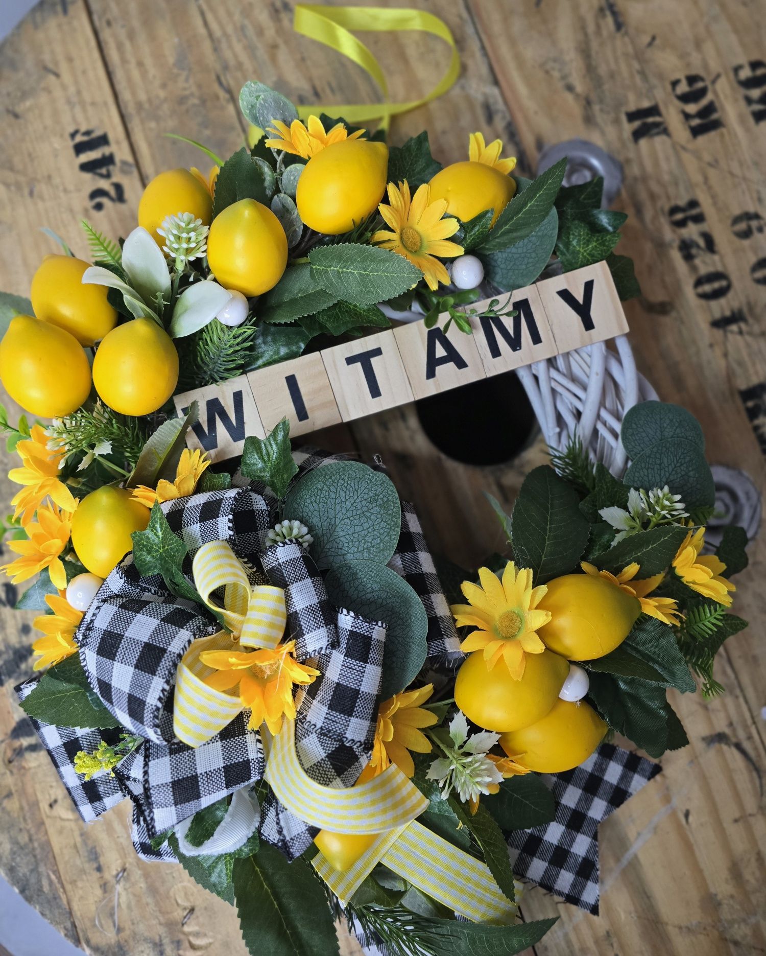 Wianek na drzwi cytryny napis lemon wieniec