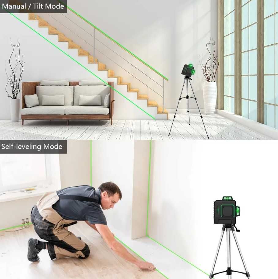 POZIOMICA LASEROWA Hilda 3D 12 Lini + statyw 215 cm + Lampa LED Gratis