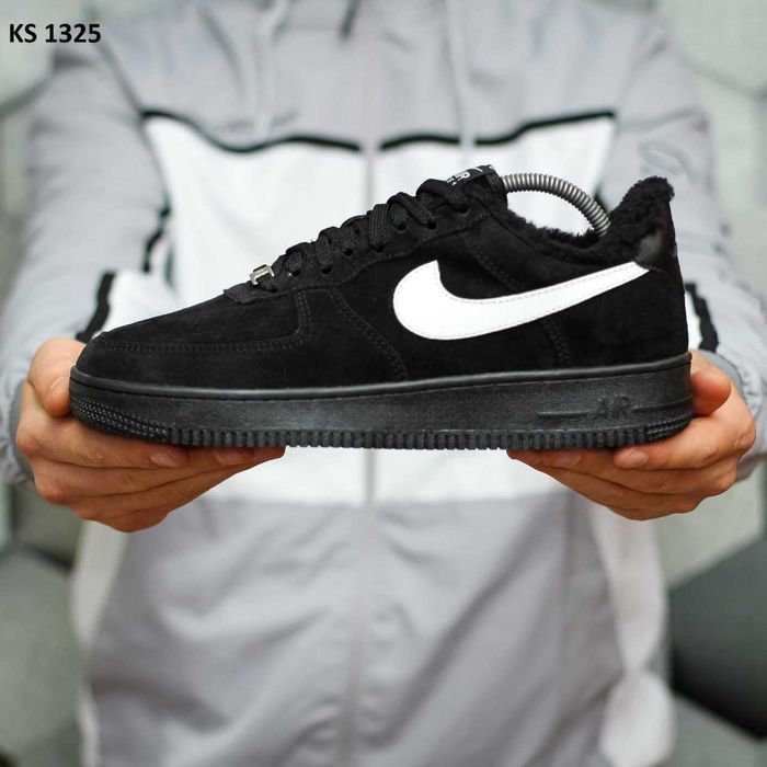 ХУТРО! Зимові Nike Air Force 1 Low Black White 40 41 42 43 44 45 найк