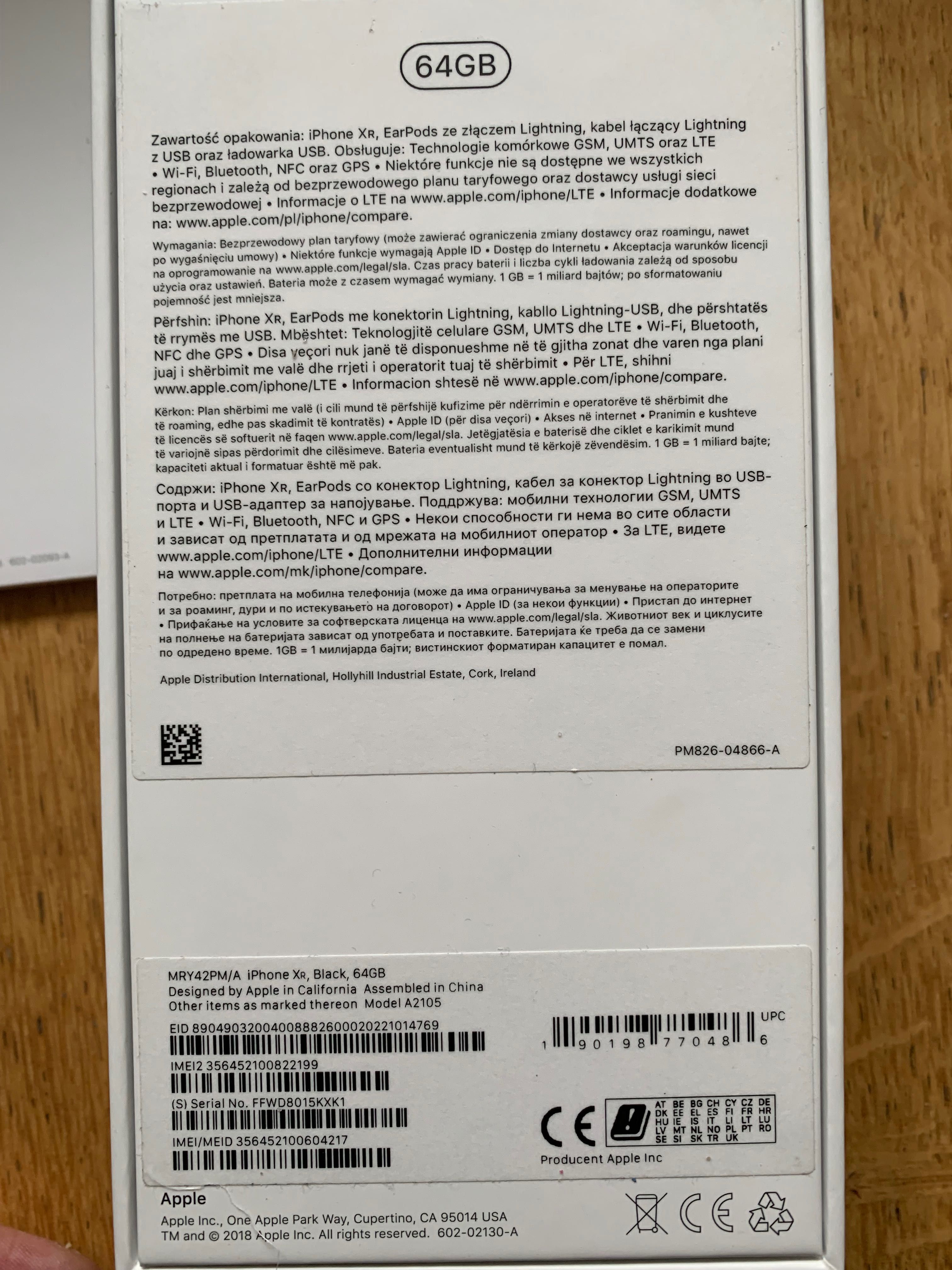 Oryginalne pudełko do iPhone Xr Black 64GB