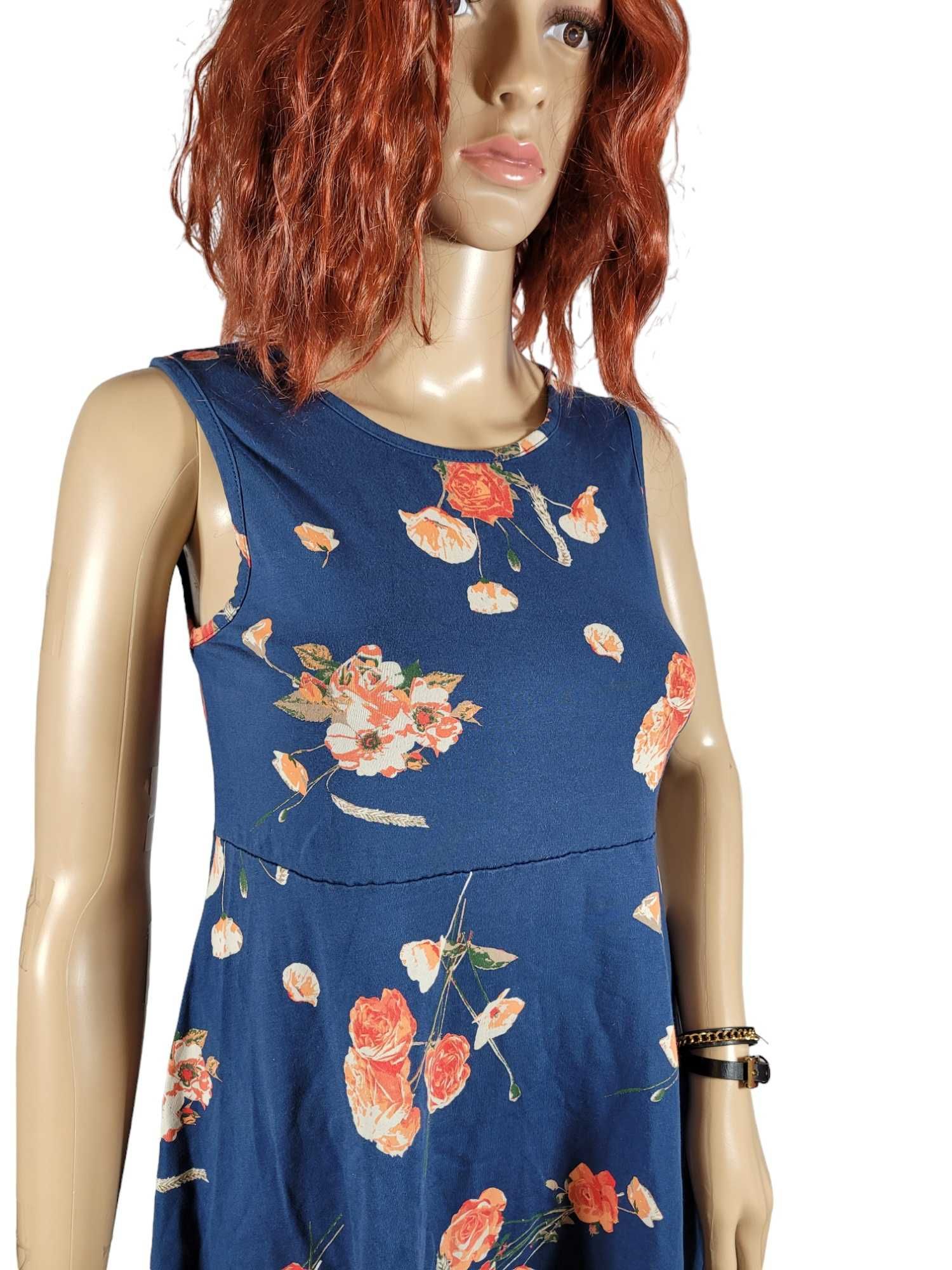 Niebieska rozkloszowana sukienka ciążowa wzór w kwiaty 32,XXS/34,XS