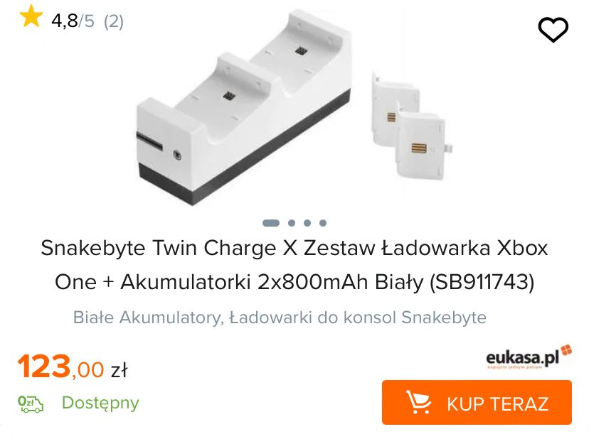 Snakebyte Twin Charge X - Ładowarka Xbox One + 1x Akumulator 800mAh