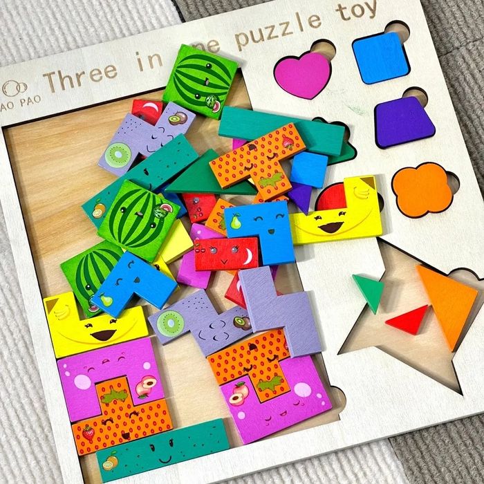 3 w 1 puzzle dla dziecka 22x22cm łamigłówka montessori drewniane zabaw