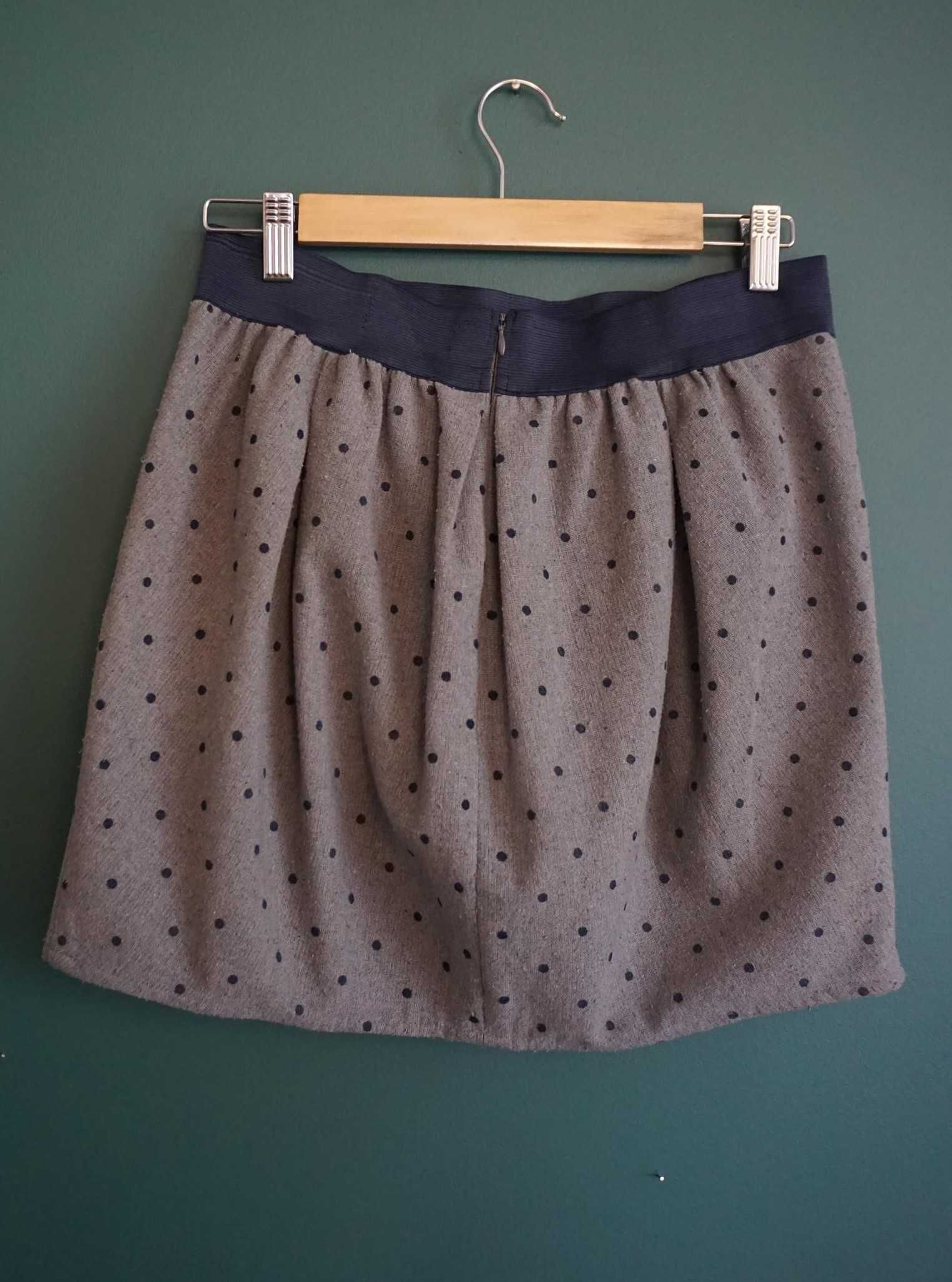 Spódniczka bombka 38 M Reserved szara kropki grochy granatowe vintage