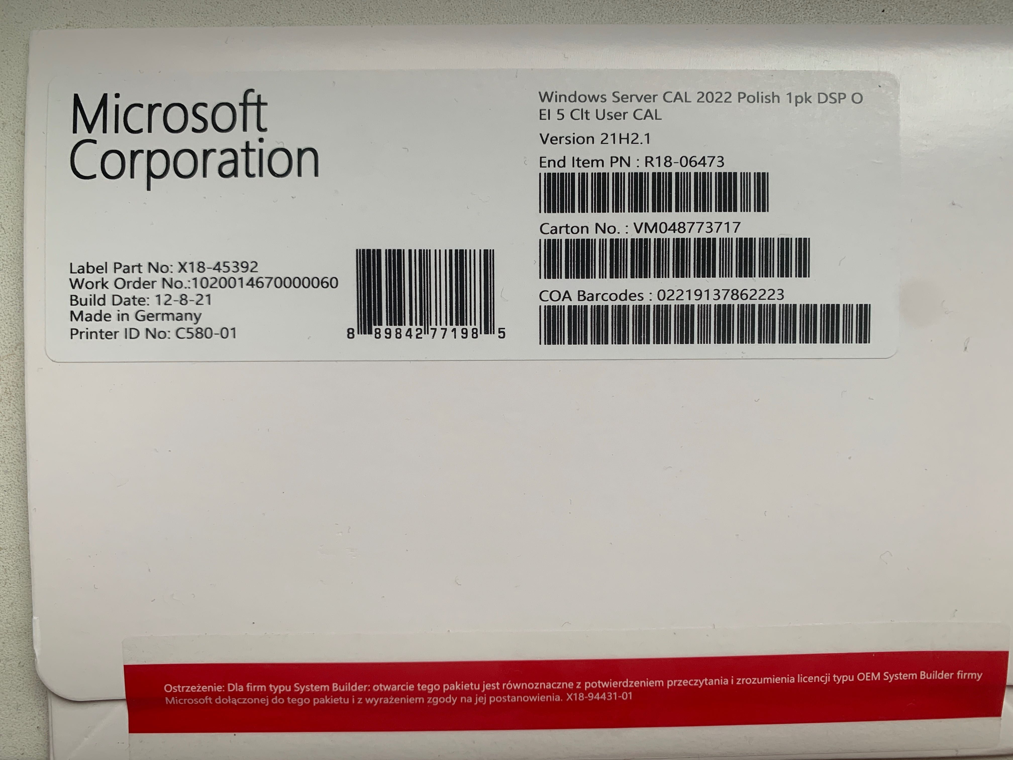 WINDOWS SERVER  2019/2022 CAL 5 Clt User Cal (PL)