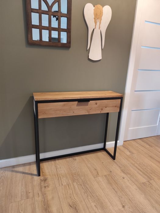 Loft konsola toaletka dębowa, Dostępna Od Ręki, konsola z szufladą