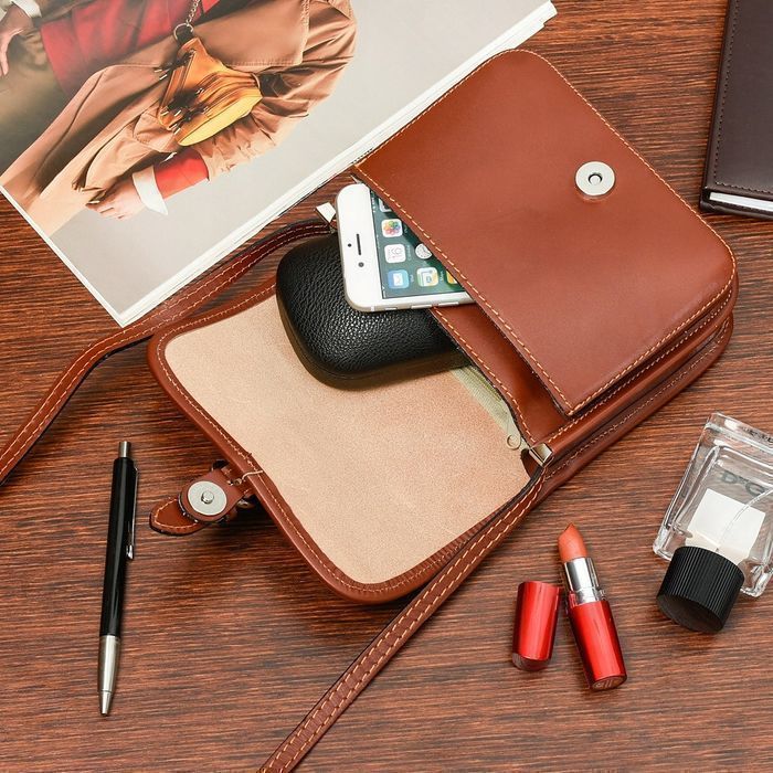 Beltimore Damska Skórzana Mała Torebka Listonoszka brązowa elegancka