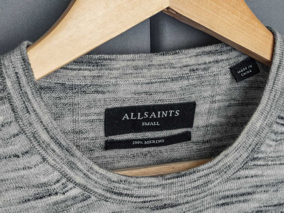 Allsaints, 100% wełna merino, longsleeve, jasnoszary, rozmiar S/M.
