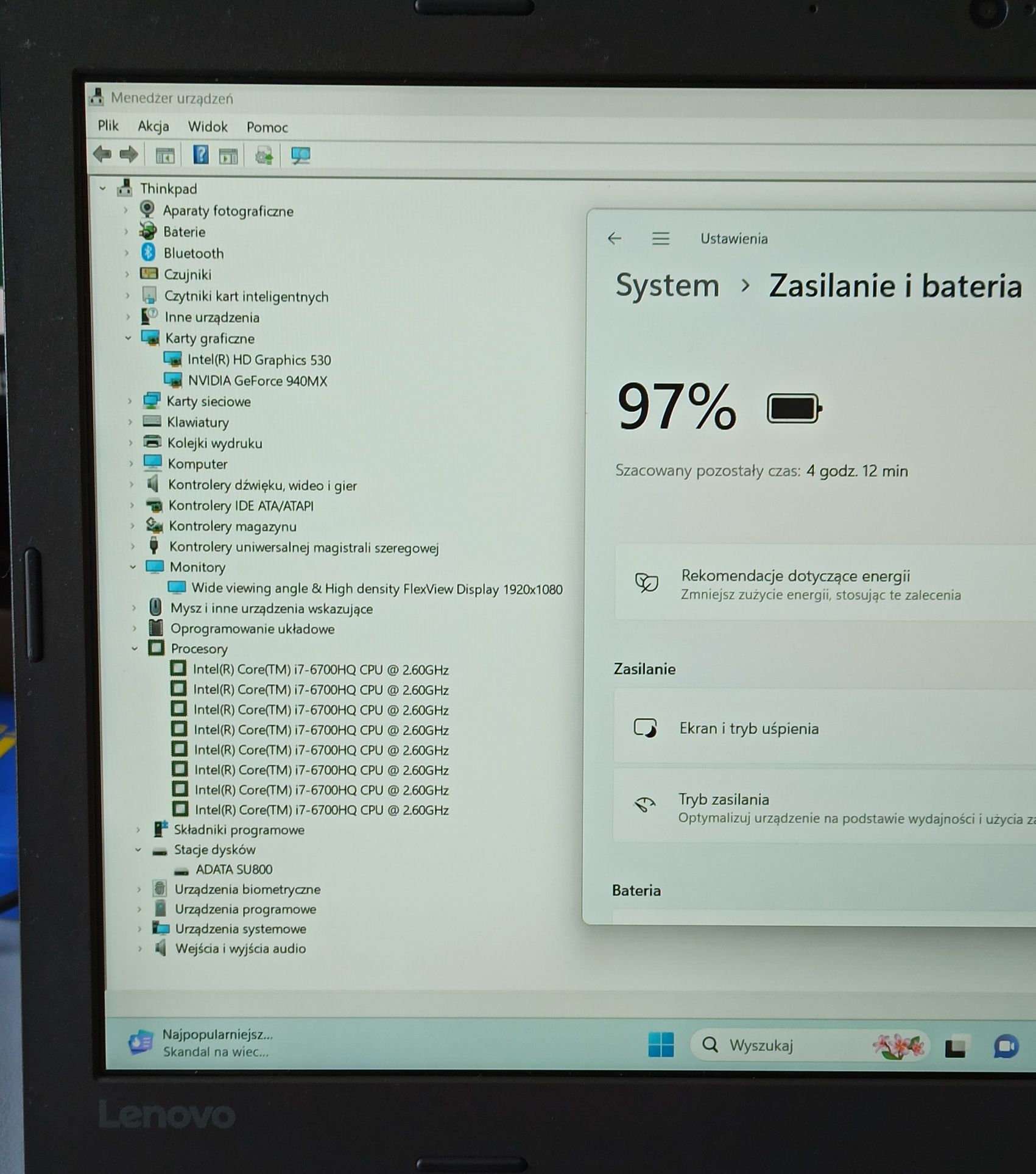 Mocny! Lenovo ThinkPad T460p i7HQ/NVIDIA 940MX/16GB RAM/512GB SSD/FHD