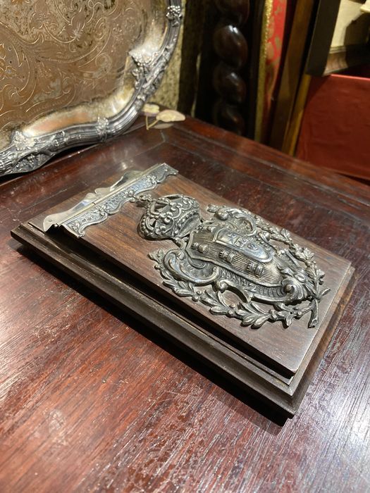 Grande Porta Notas Pau-santo Brazão Prata Portuguesa contrasta Javali