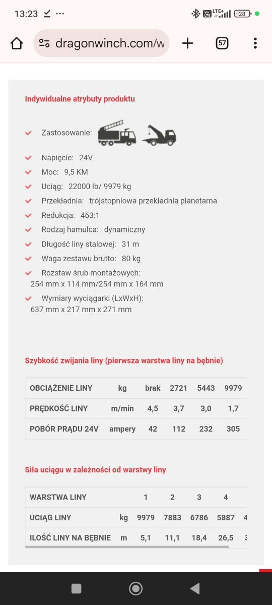 Wyciągarka, wciągarka samochodowa Dragon Winch DWT 22000 HD 24V