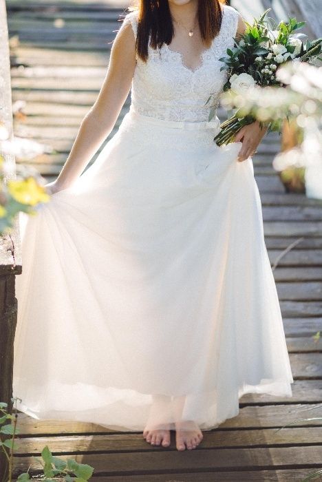 Suknia ślubna ecru, rozmiar S dla niskiej, drobnej dziewczyny.Bielsko