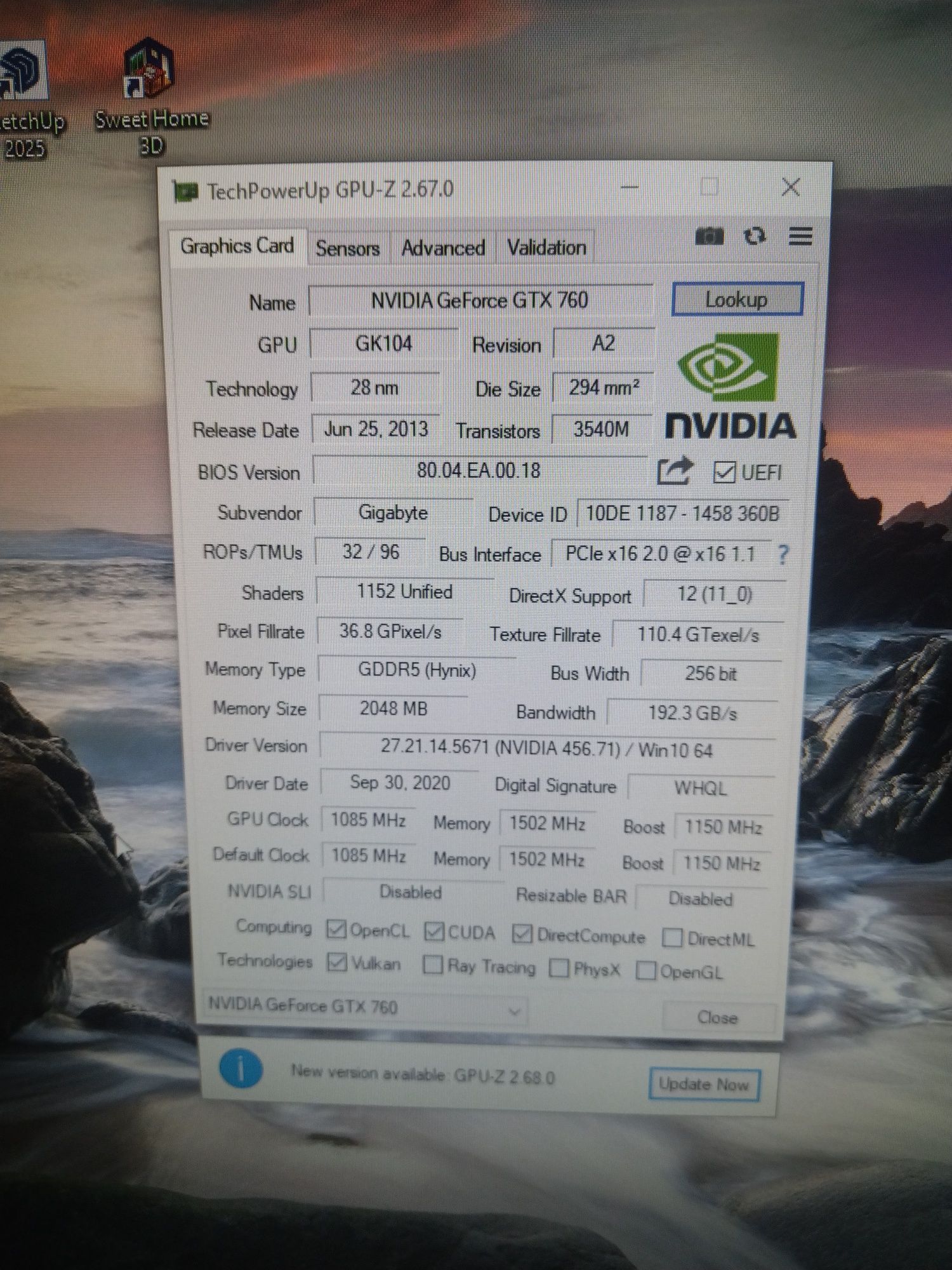 Gigabyte GeForce GTX 760 2GB GDDR5 256bit 2xDVI HDMI DP (GV-N760OC-2GD