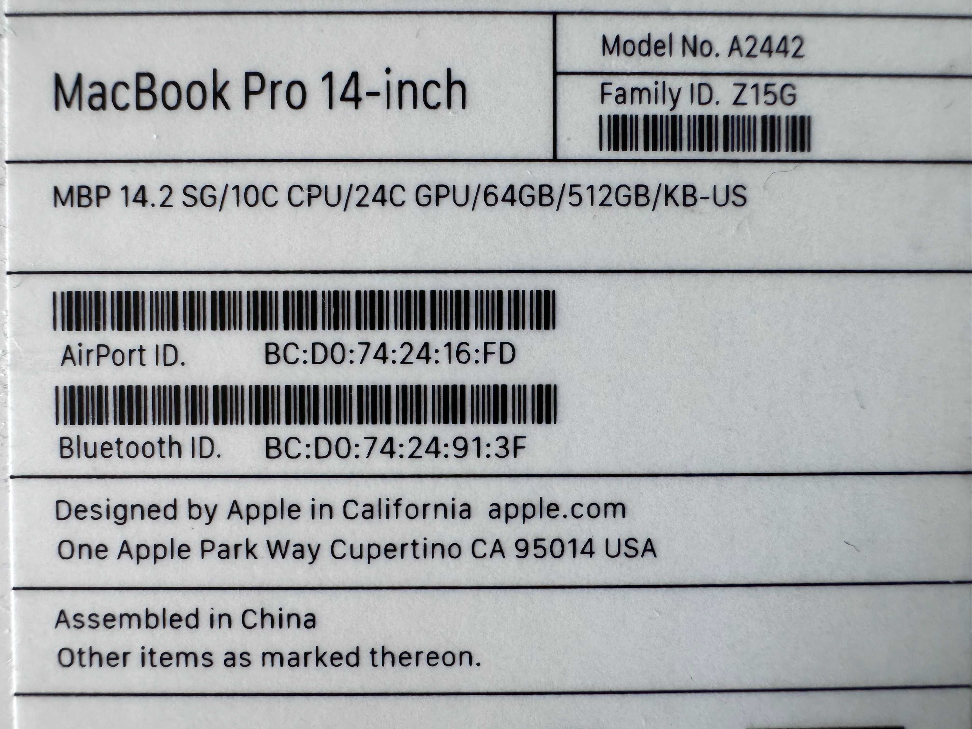 Apple MacBook Pro 14" A2442 Space Gray, M1 Max, 64 Gb