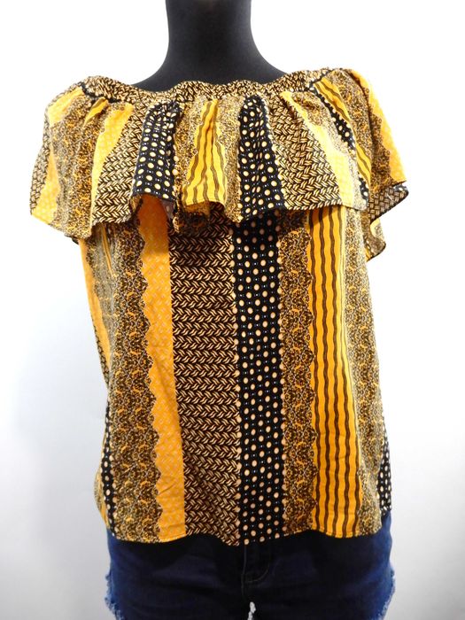 Bluzka hiszpanka odkryte ramiona pomarańczowy wzór print 40 L