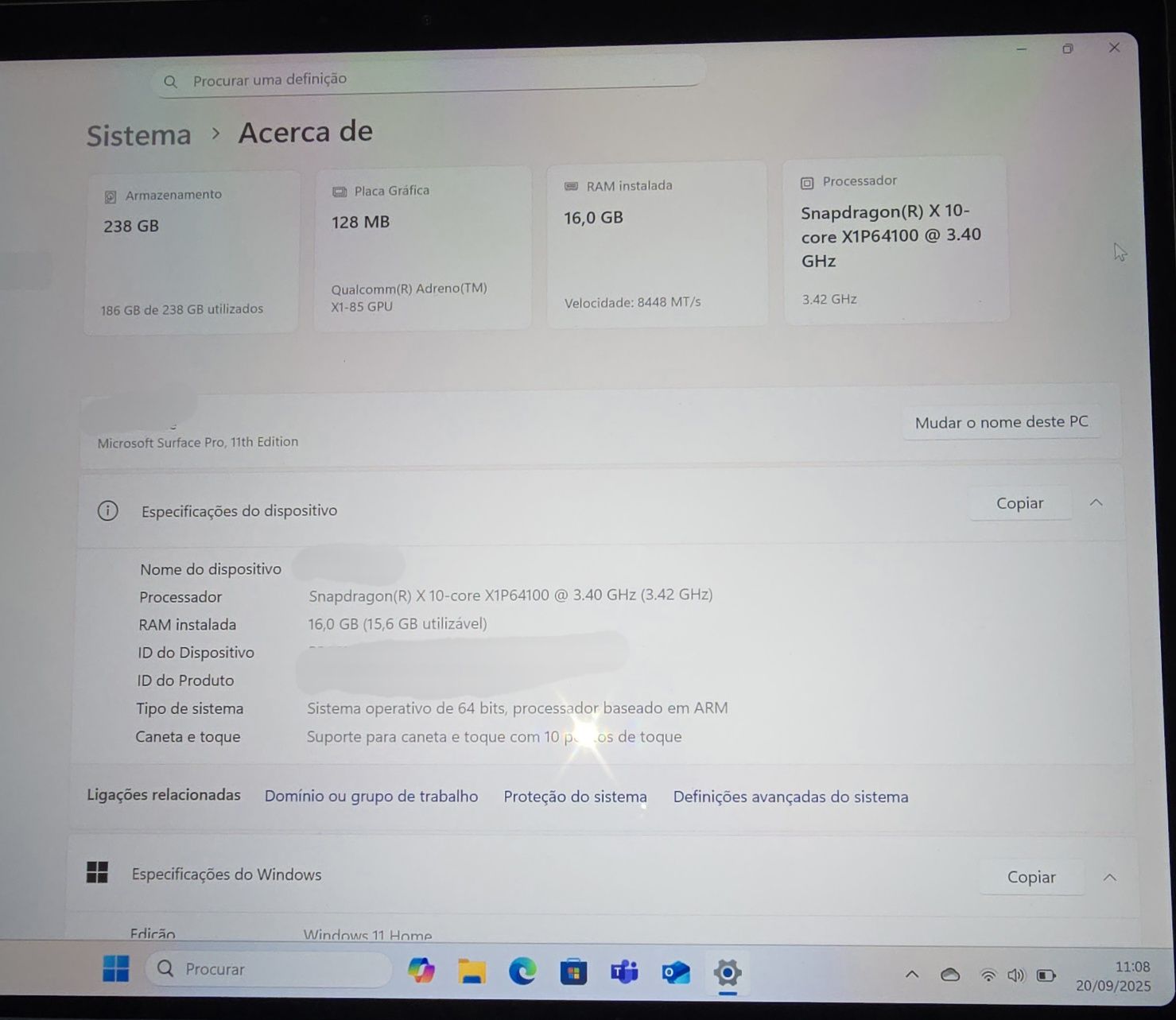 Surface Pro 11 - 256GB | 16GB RAM - COMPLETO e em perfeito estado!