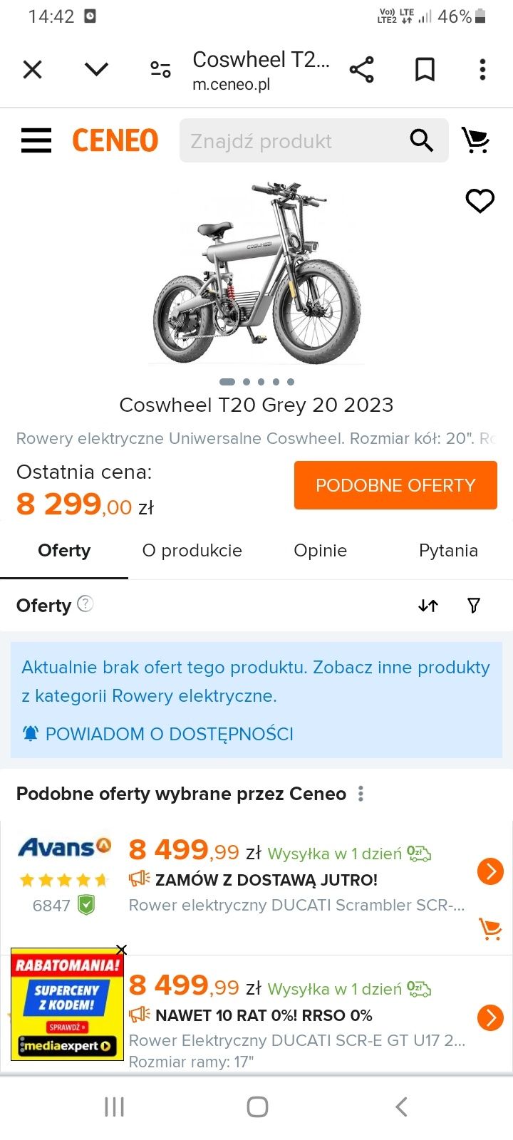 COSWHEEL T20, Rower Elektryczny, Nowy