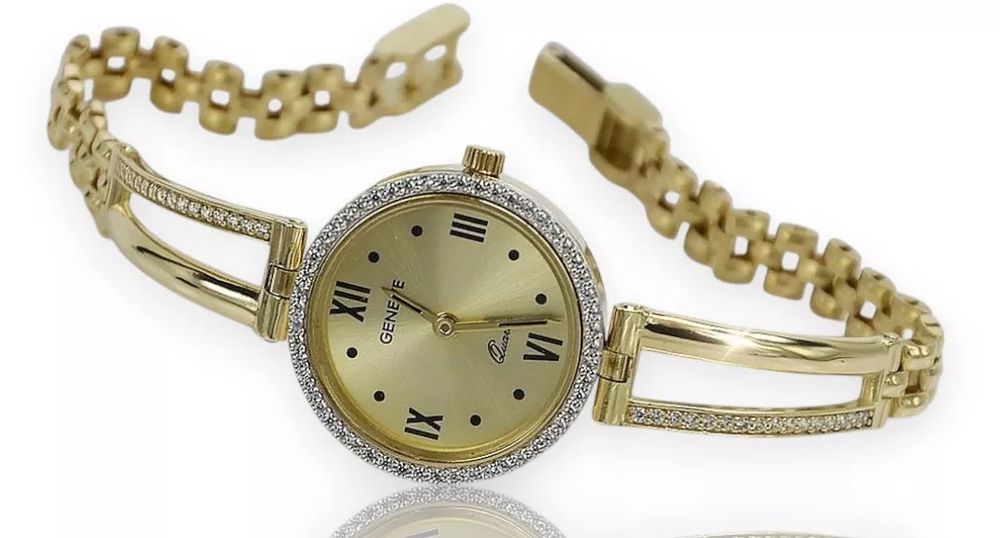 Prześliczny 14k 585 złoty damski zegarek Geneve lw075ydy Gdańsk
