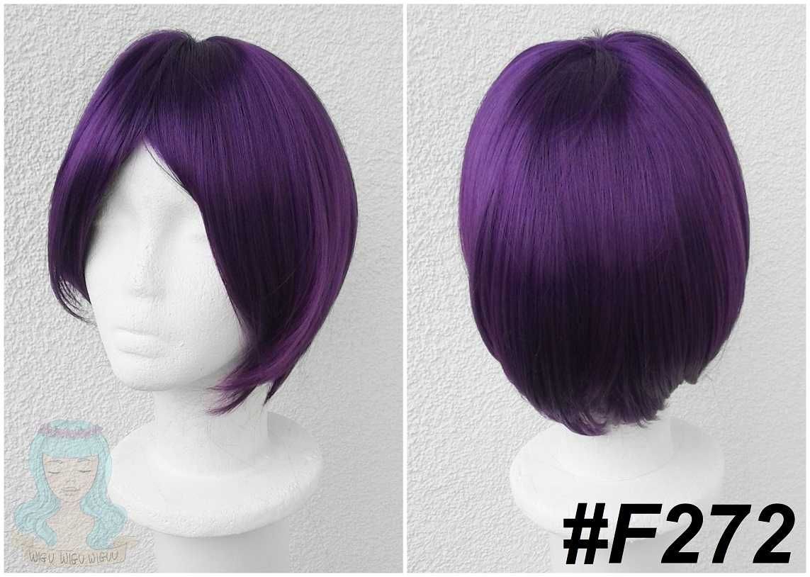 Krótka fioletowa peruka z grzywką bob cosplay wig krótki