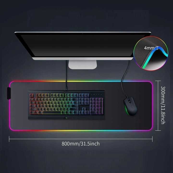PODKŁADKA POD MYSZ KLAWIATURĘ świecąca led rgb gamingowa 80x30cm