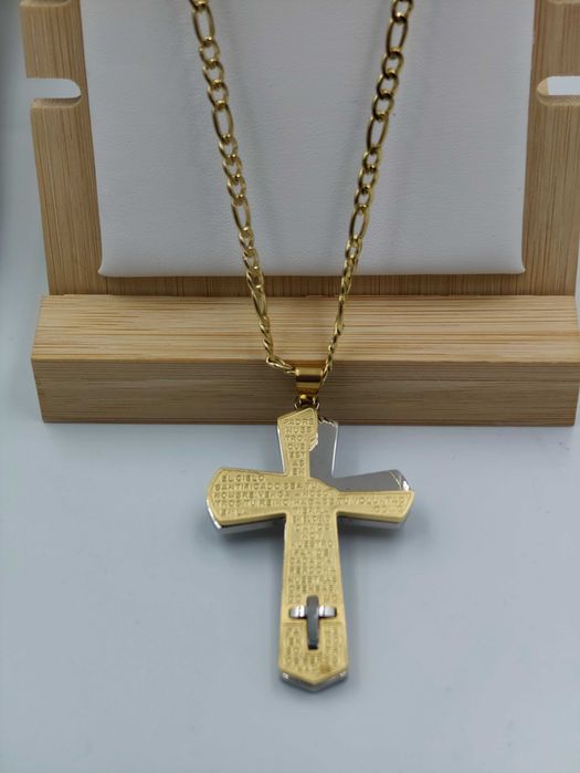 Aisadi łańcuszek złoty męski stal szlachetna z krzyżem. Stylowy